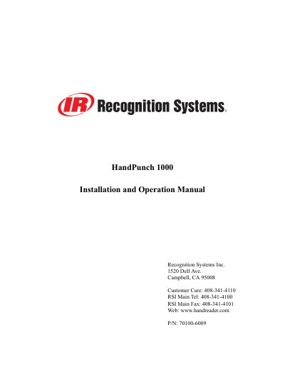 Recognition Systems HandPunch 1000 Installation and Operation Manual - cover page