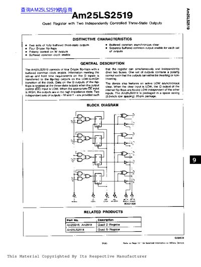 AMD Am25LS2519 Quad Register Datasheet - cover page