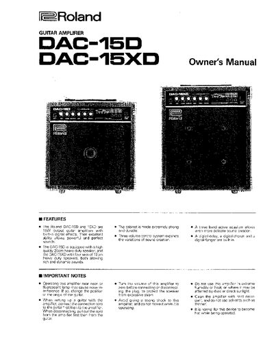 Roland DAC-15D/DAC-15XD Guitar Amplifier User Manual - cover page