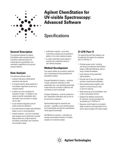 Agilent ChemStation for UV-visible Spectroscopy Advanced Software User Manual - cover page