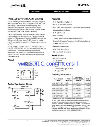 Intersil ISL97632 LED Driver Datasheet - cover page