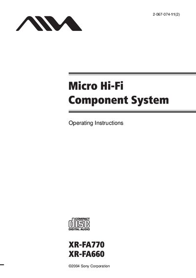 Sony XR-FA770/FA660 Operating Instructions - cover page