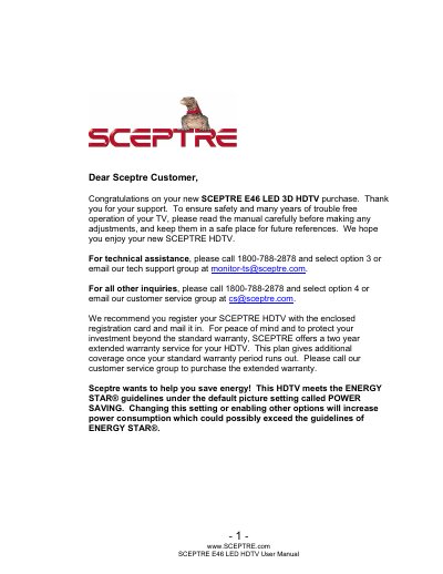 SCEPTRE SCEPTRE E46 LED 3D HDTV user manual - cover page