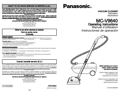 Panasonic MC-V9640 Vacuum Cleaner Operating Instructions - cover page