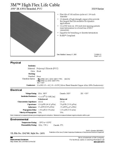 3M 3319 Series High Flex Life Cable Datasheet - cover page