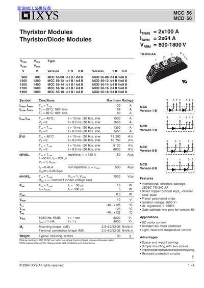 IXYS MCC 56/MCD 56 Thyristor Modules Data Sheet - cover page