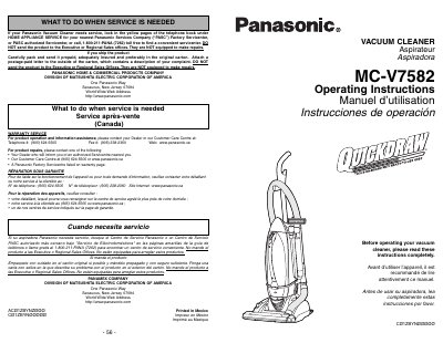 Panasonic MC-V7582 Vacuum Cleaner Operating Instructions - cover page