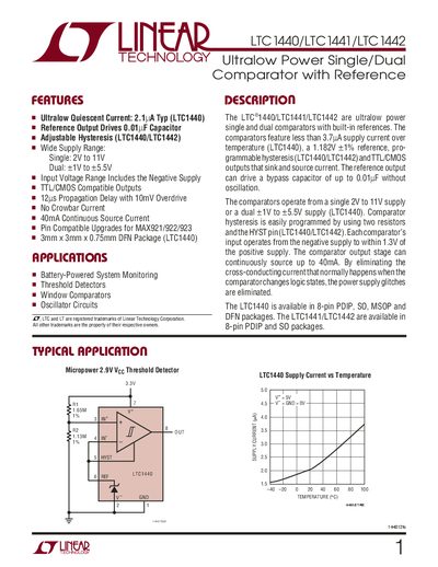 Linear Technology LTC1440/LTC1441/LTC1442 Ultralow Power Single/Dual Comparator Handbook - cover page