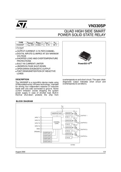 STMicroelectronics VN330SP Quad High Side Smart Power Solid State Relay Datasheet - cover page