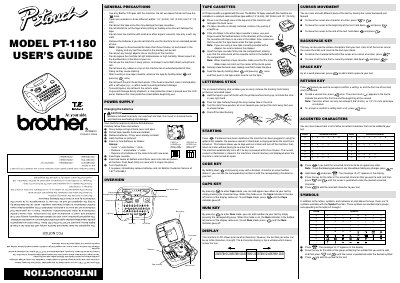 Brother PT-1180 Label Maker User's Guide - cover page