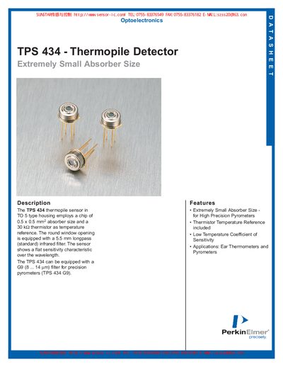 PerkinElmer TPS 434 Thermopile Detector Datasheet - cover page