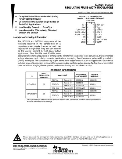 Texas Instruments SG2524 SG3524 Datasheet - cover page