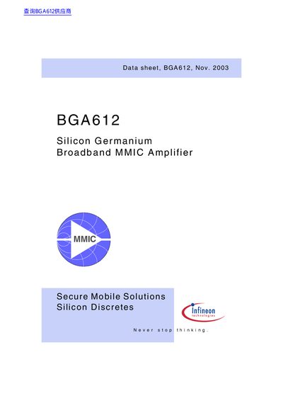 Infineon BGA612 Silicon Germanium Broadband MMIC Amplifier Data Sheet - cover page