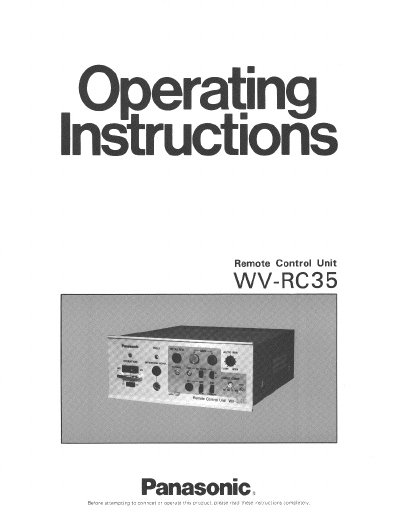 Panasonic WV-RC35 Remote Control Unit User Manual - cover page