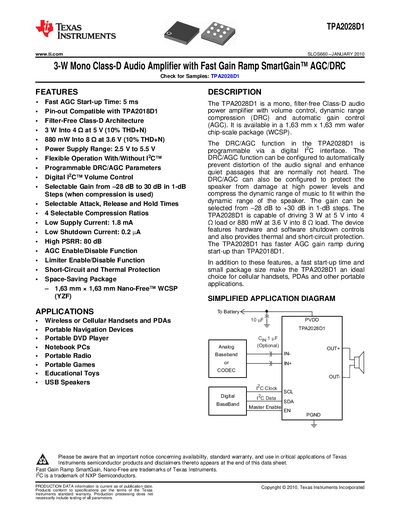 Texas Instruments TPA2028D1 Datasheet - cover page