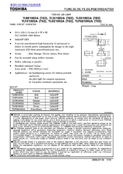TOSHIBA TL(RE SE OE YE GE PGE)1102A(T02) handbook - cover page