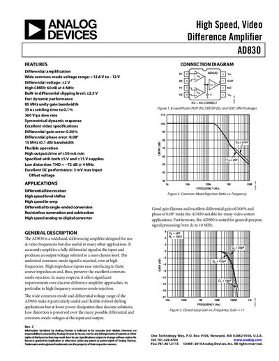 Analog Devices AD830 Datasheet - cover page