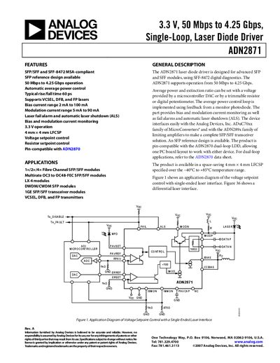 Analog Devices ADN2871 Laser Diode Driver Datasheet - cover page