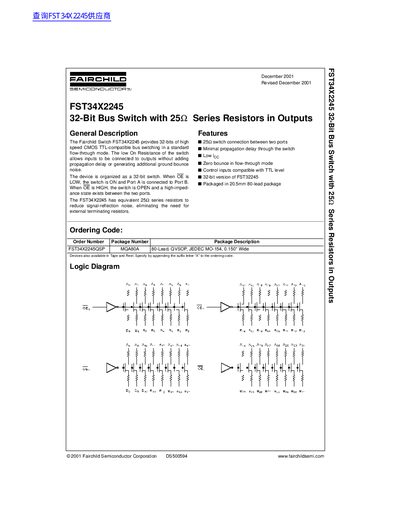 Fairchild FST34X2245 32-Bit Bus Switch with 25 Ω Series Resistors in Outputs Datasheet - cover page