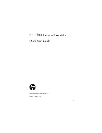 HP iHP 10bII+ Financial Calculator Quick Start Guide