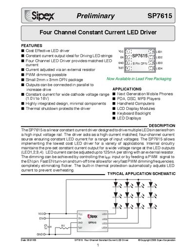 Sipex SP7615 Datasheet - cover page