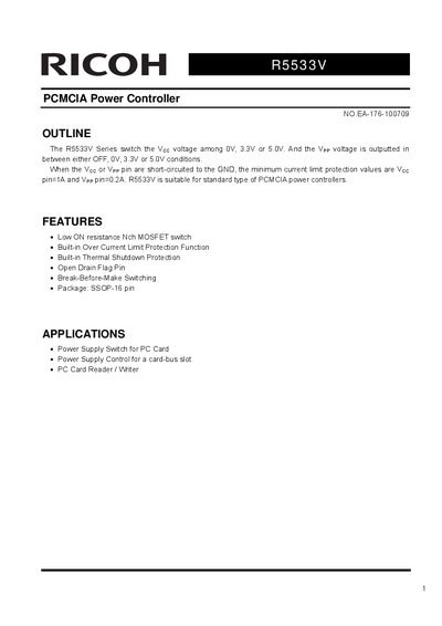 Ricoh R5533V PCMCIA Power Controller Datasheet - cover page
