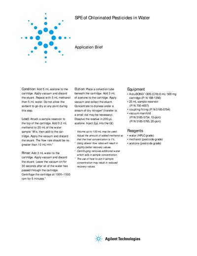 Agilent SPE of Chlorinated Pesticides in Water Application Brief - cover page