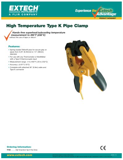 Extech TP400 High Temperature Type K Pipe Clamp Product Leaflet - cover page