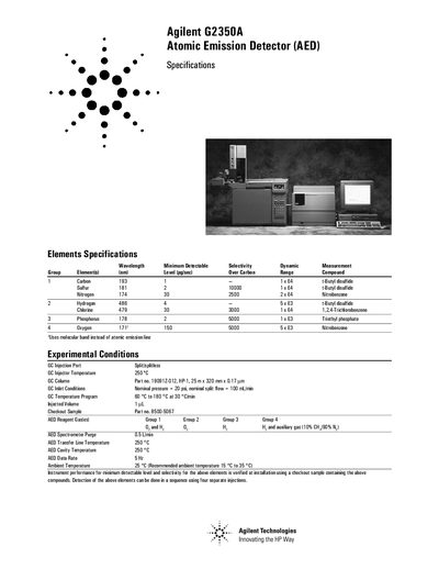 Agilent G2350A Atomic Emission Detector Datasheet