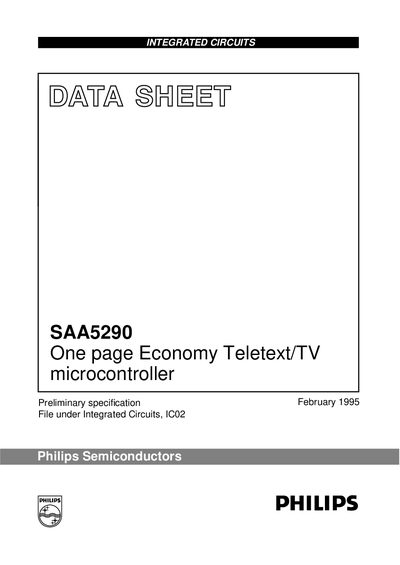 Philips SAA5290 One Page Economy Teletext/TV Microcontroller Datasheet - cover page
