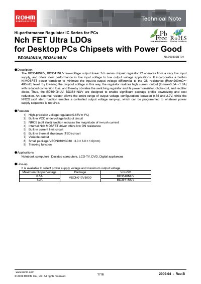 ROHM BD3540NUV & BD3541NUV Datasheet - cover page