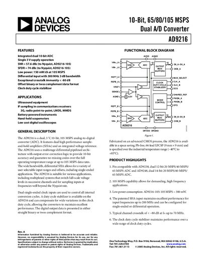 Analog Devices AD9216 Datasheet - cover page