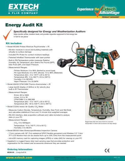 Extech MO290-EK Energy Audit Kit Ordering Information - cover page