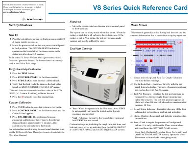 Philips VS Series Helium Mass Spectrometer Leak Detector Quick Reference Card - cover page