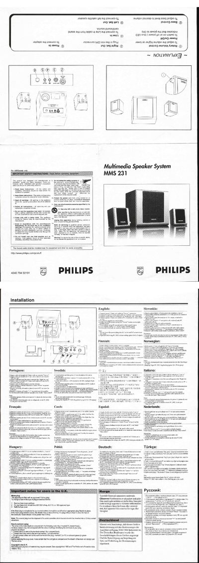 PHILIPS MMS 231user guide - cover page