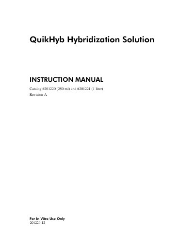 Agilent QuikHyb Hybridization Solution Instruction Manual - cover page