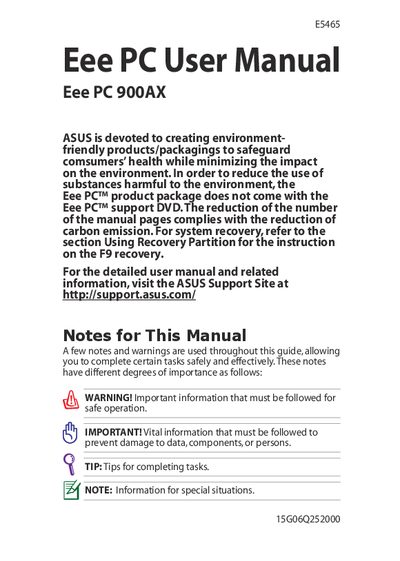 ASUS Eee PC 900AX User Manual - cover page