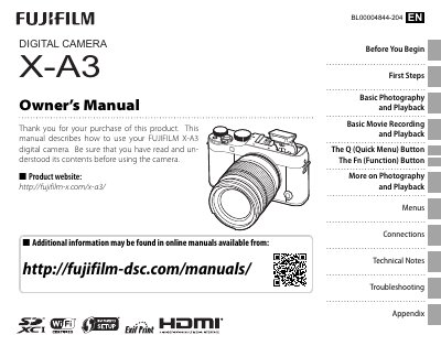 FUJIFILM X-A3 Digital Camera User's Manual - cover page