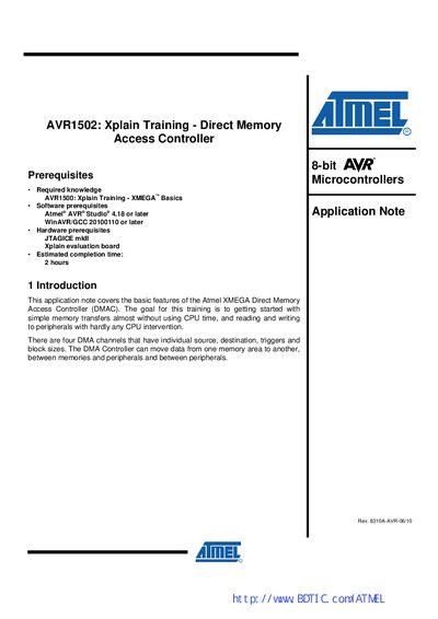 Atmel XMEGA Direct Memory Access Controller Application Note AVR1502 - cover page