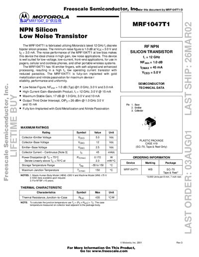 MOTOROLA MRF1041T1 handbook - cover page