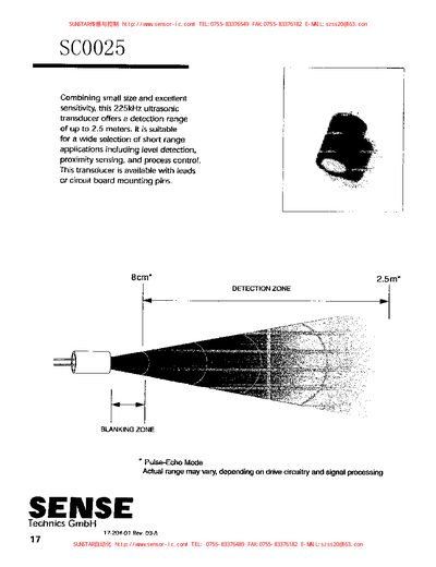 Technics SC0025 Ultrasonic Transducer Datasheet