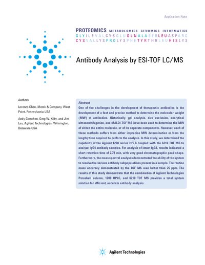 Agilent Antibody Analysis by ESI-TOF LC/MS Application Note