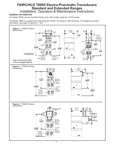 Fairchild T6000 Electro-Pneumatic Transducers Installation Operation and Maintenance Instructions