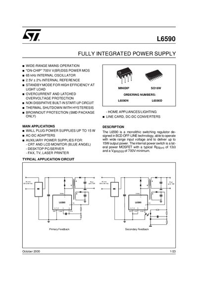 STMicroelectronics L6590 Fully Integrated Power Supply Datasheet - cover page
