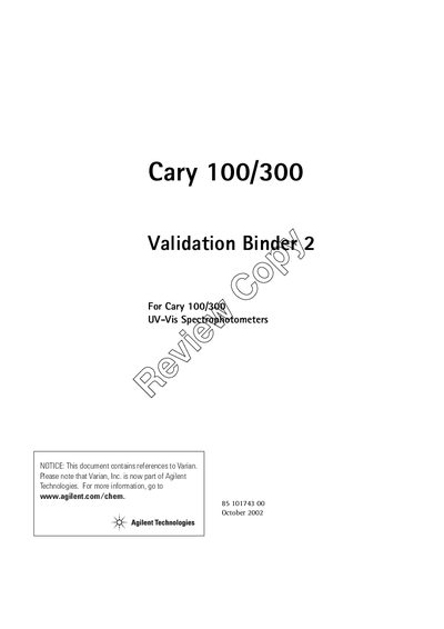 Varian Cary 100/300 Validation Binder 2 User Guide - cover page