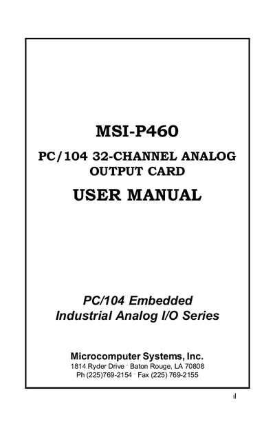 MSI P460 PC/104 32-Channel Analog Output Card User Manual - cover page