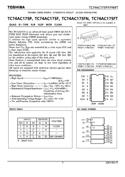 TOSHIBA TC74AC175P/F/FN/FT - cover page