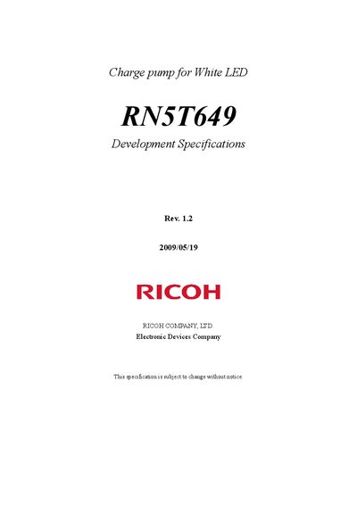 Ricoh RN5T649 Charge Pump for White LED Datasheet - cover page