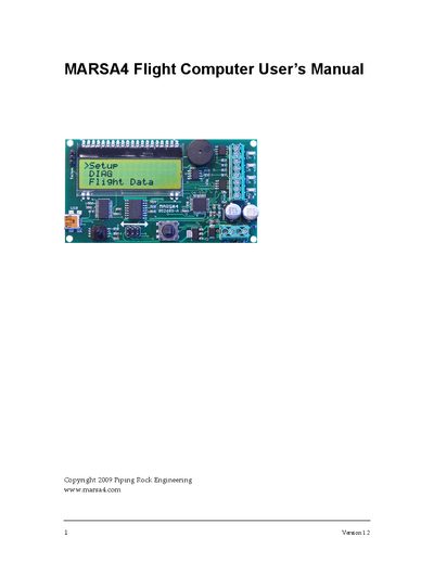 Piping Rock Engineering MARSA4 Flight Computer User Manual - cover page