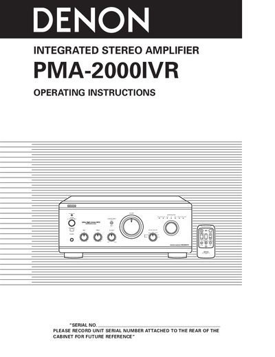 DENON PMA-2000INR INTEGRATED STEREO AMPLIFIER Manual - cover page